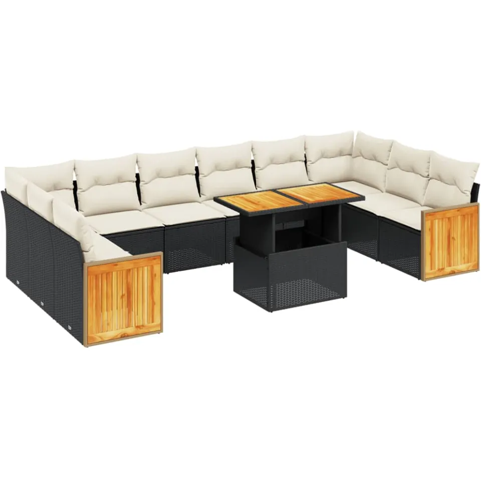 vidaXL 11-delige Loungeset met kussens poly rattan zwart
