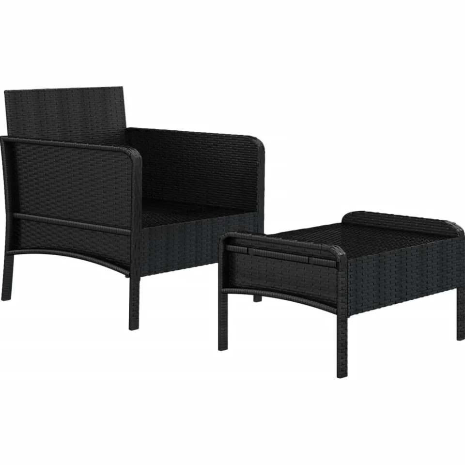 vidaXL 2-delige Loungeset met kussens poly rattan zwart