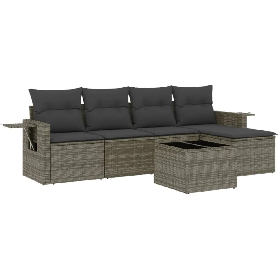 vidaXL 6-delige Loungeset met kussens poly rattan grijs, foto 3