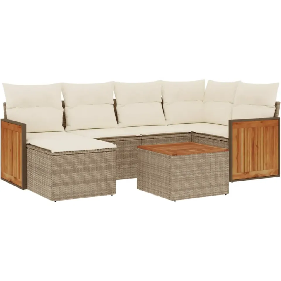 vidaXL 7-delige Loungeset met kussens poly rattan beige