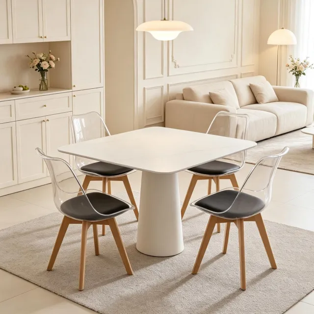 STILVORA Eetkamerstoel - Kuipstoel Set Van 4 - 83 x 49 x 42 Cm - Comfortabele Kunstleren Zitting - Eetkamer En Woonkamer - Hout Kunststof Zwart