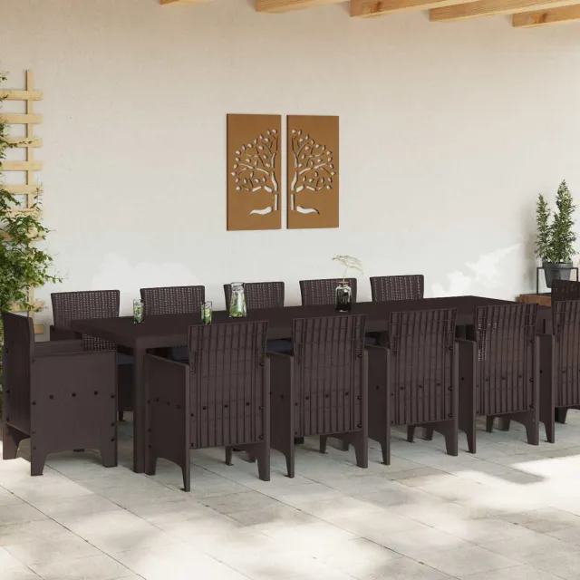 vidaXL Tuin Eetset 13 st Bruin en Antraciet Poly rattan en staal