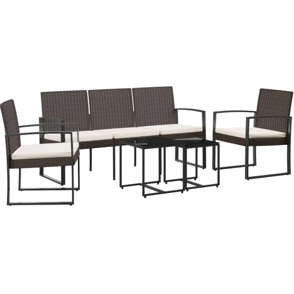 vidaXL 5-delige Tuinset met kussens polypropeen rattan bruin, foto 3