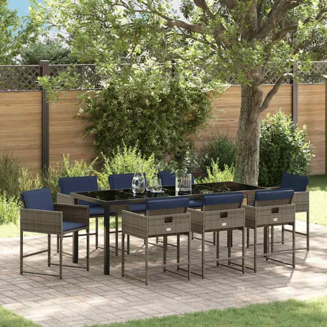 vidaXL Tuin eettafelset 9 st Grijs poly rattan, foto 2