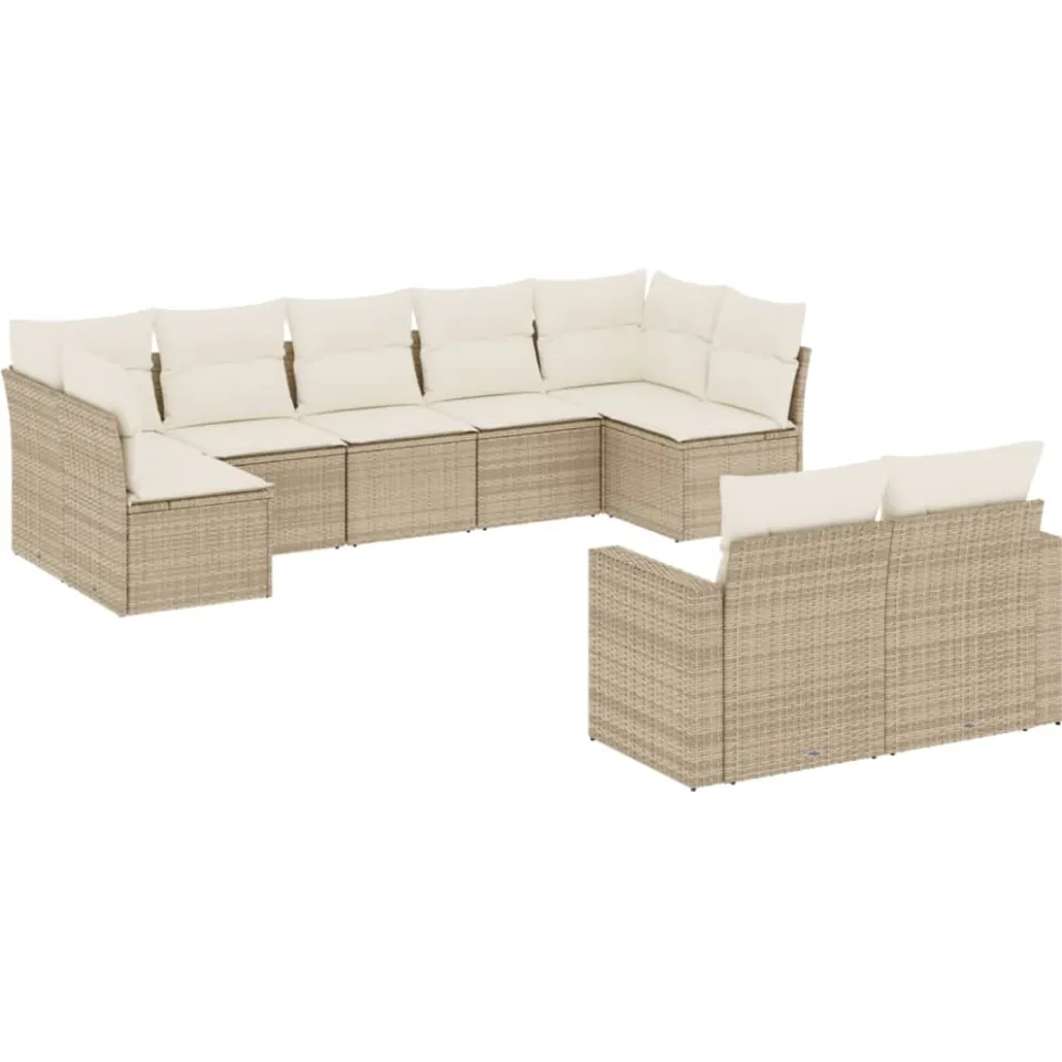 vidaXL 9-delige Loungeset met kussens poly rattan beige, foto 3