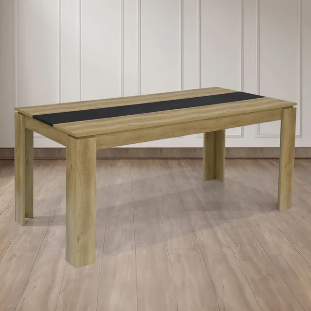 EGGREE Eettafel - houten eettafel voor de keuken - grote tafel voor 6 personen - 160x80x75 cm - eiken en zwart Eikenkleur