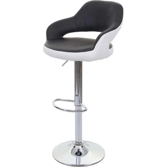 MCW Barkruk MCW-F16, barkruk counter kruk draaikruk, met rugleuning kunstleer ~ zwart-wit
