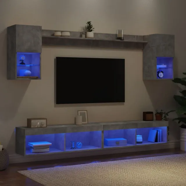vidaXL 6-delige Tv-wandmeubelset met LED bewerkt hout betongrijs