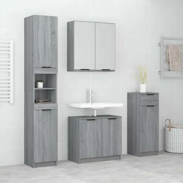 vidaXL 4-delige Badkamermeubelset bewerkt hout grijs sonoma eikenkleur, foto 2
