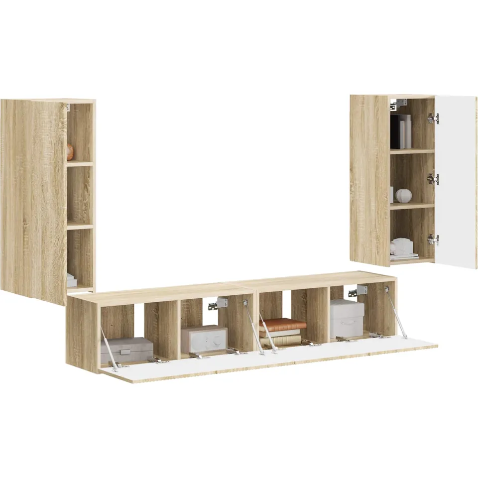 vidaXL TV Wandkast Set 4 st Sonoma Eiken Bewerkt hout Bruin