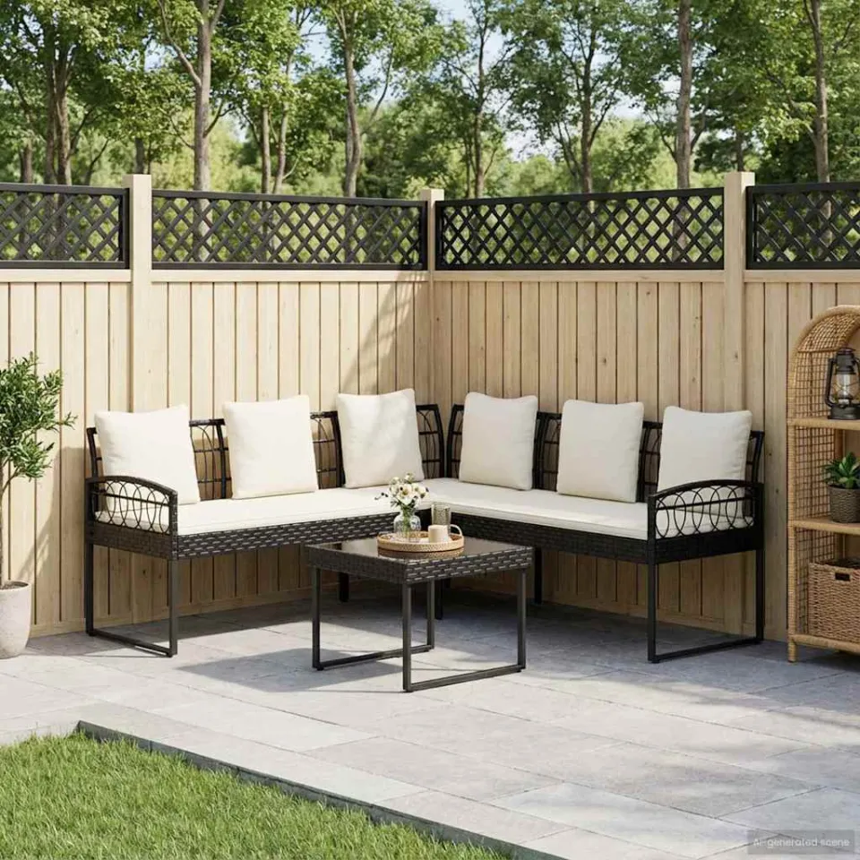 vidaXL Tuinbankenset 2 st Zwart en Crème Poly Rattan Staal, foto 3