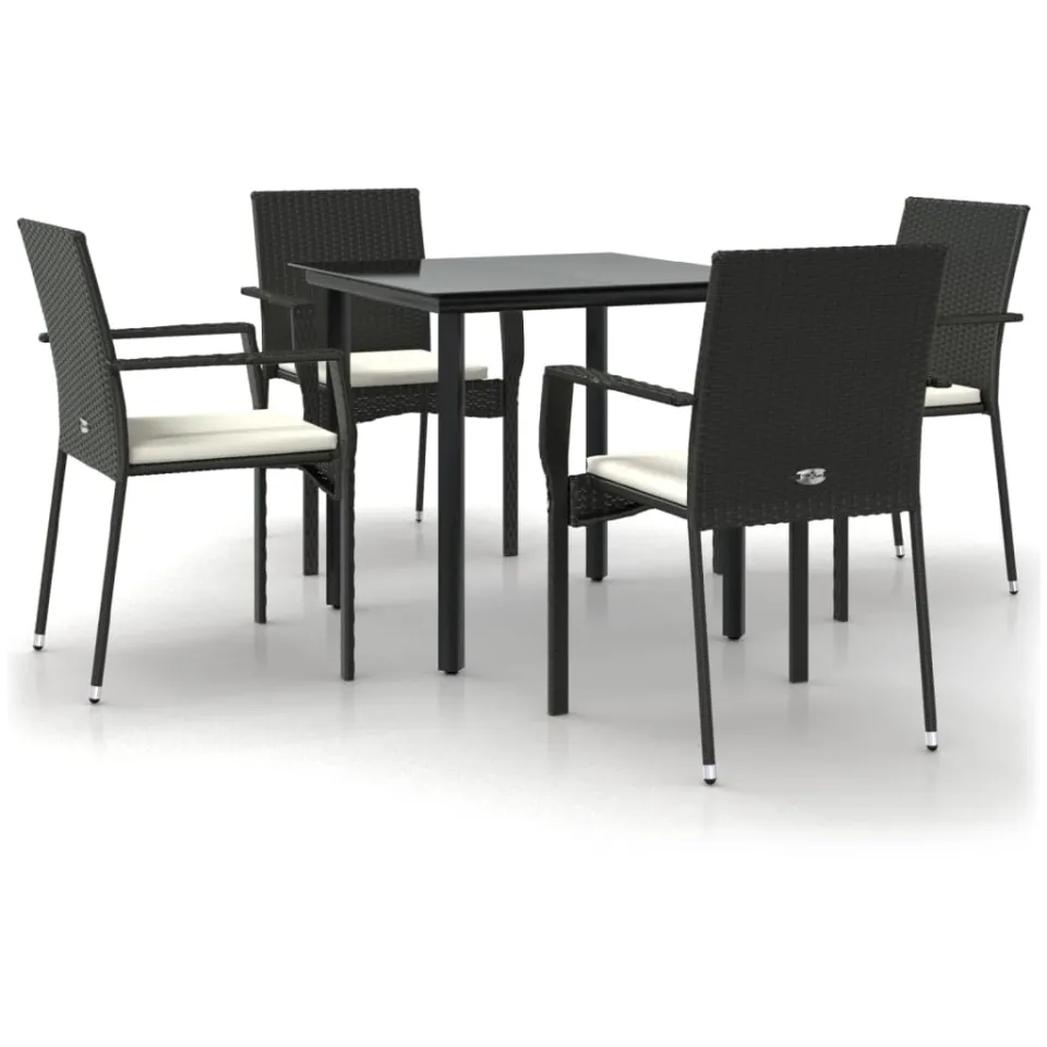 vidaXL 5-delige Tuinset met kussens poly rattan zwart, foto 3