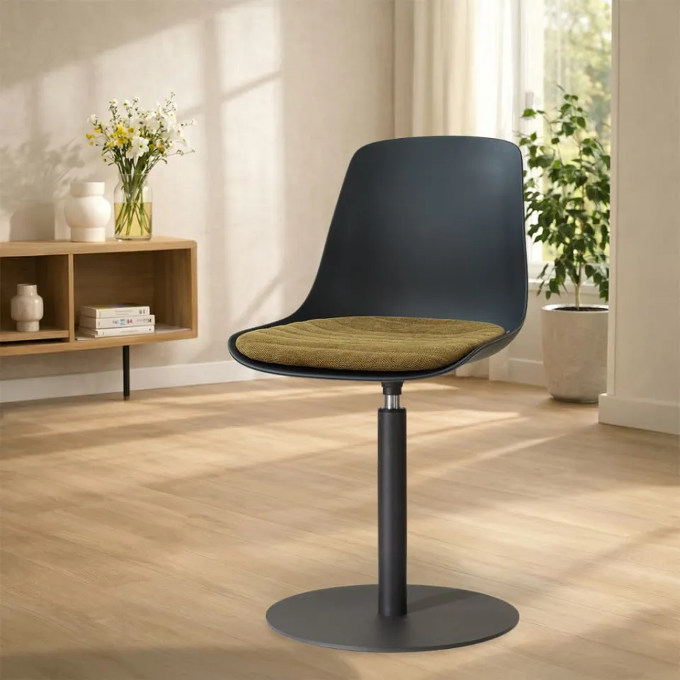 Nolon Niva-Liv draaibare tulp eetkamerstoel zwart met naturelbeige zitkussen - mat zwart onderstel, foto 2