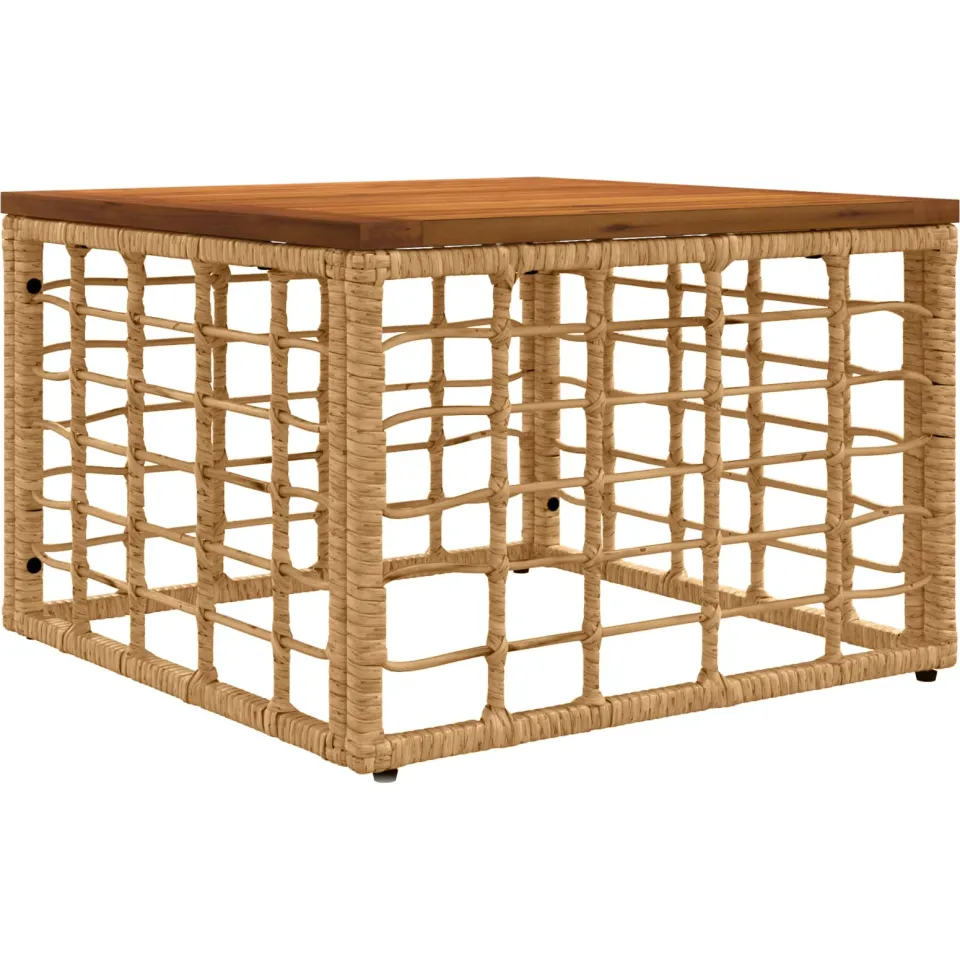 vidaXL Tuinstafel Naturel 55 x 55 x 37 cm PE Rattan en Glas, foto 3