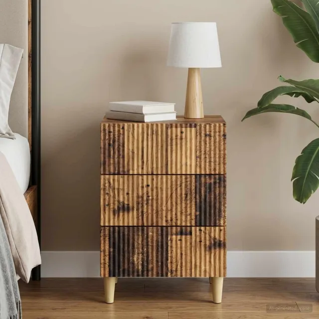 vidaXL Nachtkastje Oud hout 43 x 41 x 66,5 cm Bewerkt hout bruin, foto 2