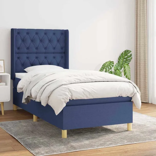 vidaXL Boxspring met matras stof blauw 80x200 cm