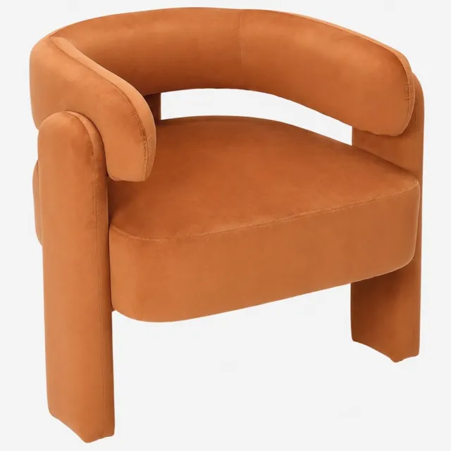 Homemiyn Hoekstoel Oranje – Velvet Fauteuil met Brede Zitting, Comfortabele Vulling en Modern Design, Lounge Stoel voor Woonkamer, Slaapkamer en Leeshoek