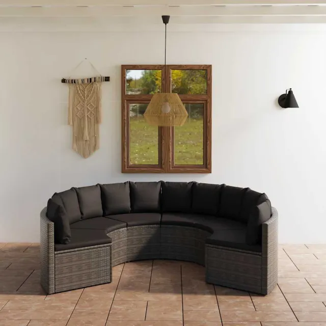 vidaXL 6-delige Loungeset met kussens poly rattan grijs, foto 2