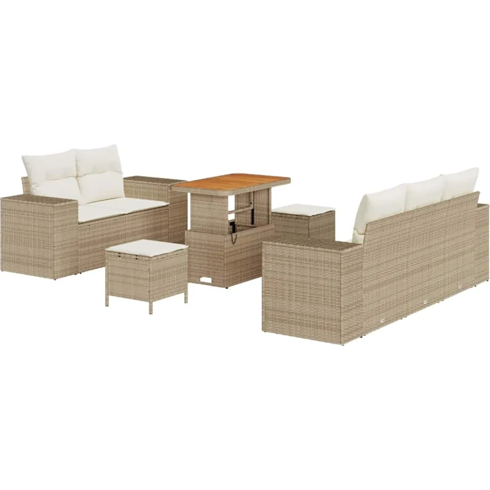 vidaXL Tuinbankenset 8 pcs Beige poly rattan, foto 4