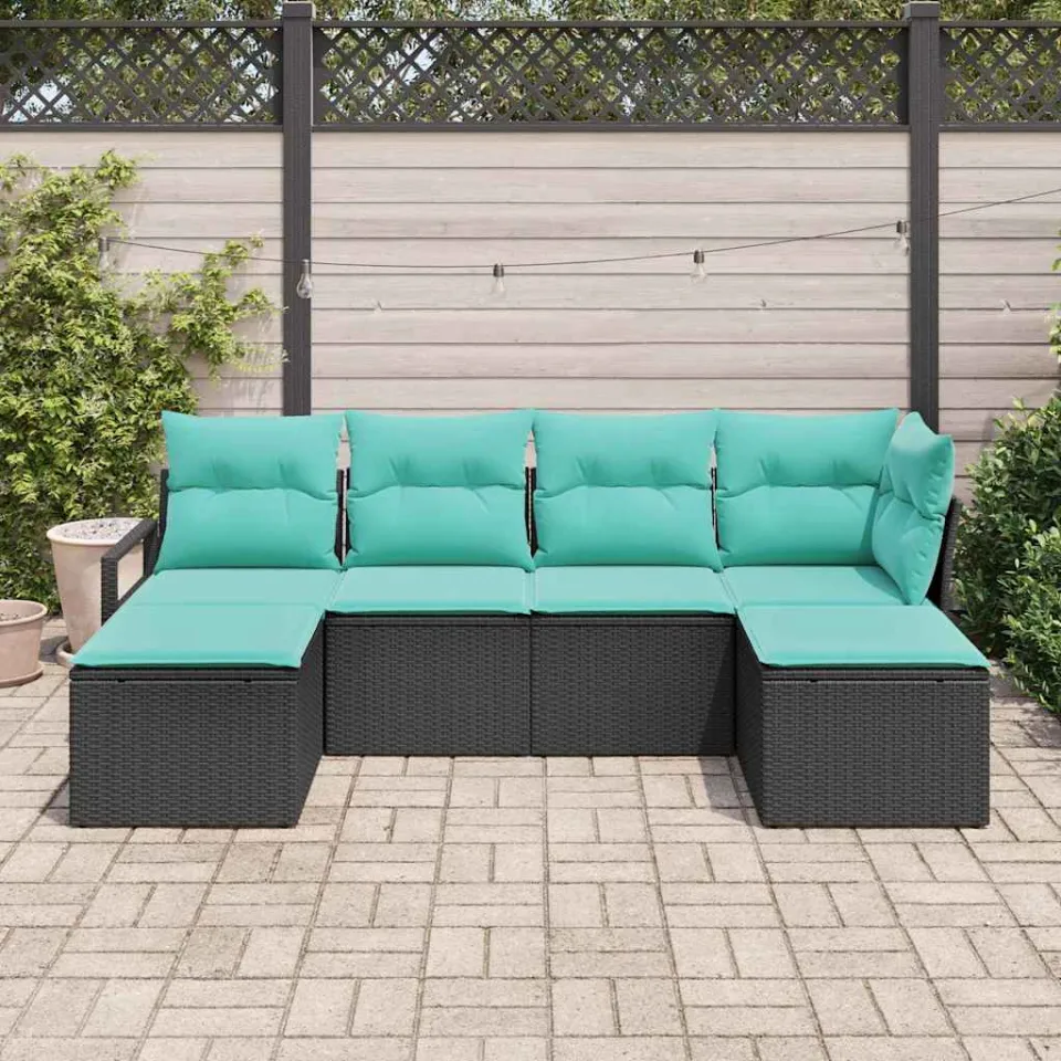 vidaXL Bankstel 6 st Zwart poly rattan