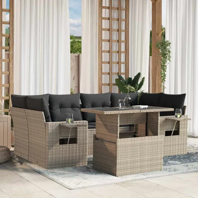 vidaXL 7-delige Loungeset met kussens poly rattan lichtgrijs grijs, foto 2