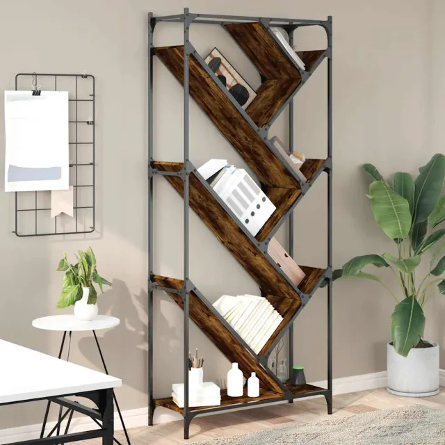 vidaXL Boekenkast 79x30x180 cm bewerkt hout en metaal gerookt eiken Bruin