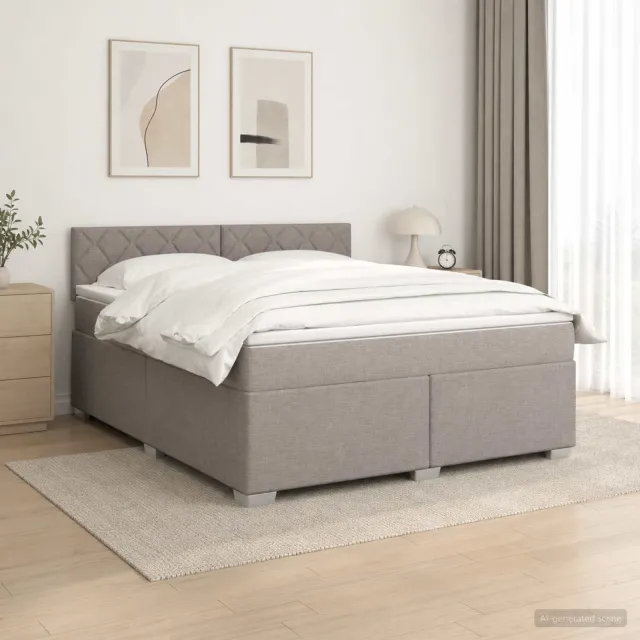 vidaXL Boxspring Bed met Matras en LED Taupe 140 x 200 cm Stof
