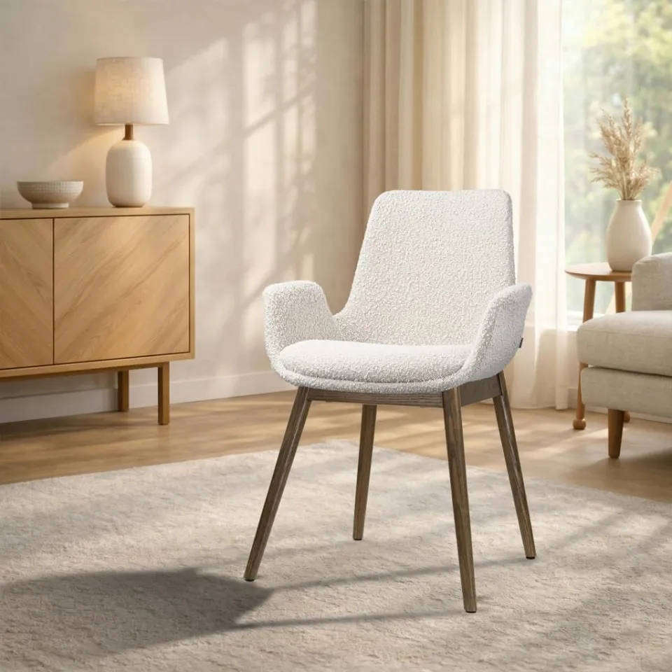 Nolon Nio-Eef eetkamerstoel bouclé beige - walnoot houten onderstel, foto 2