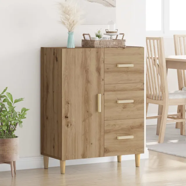 vidaXL Dressoir Artisan Eiken 34 x 69.5 x 90 cm Bewerkt hout Bruin