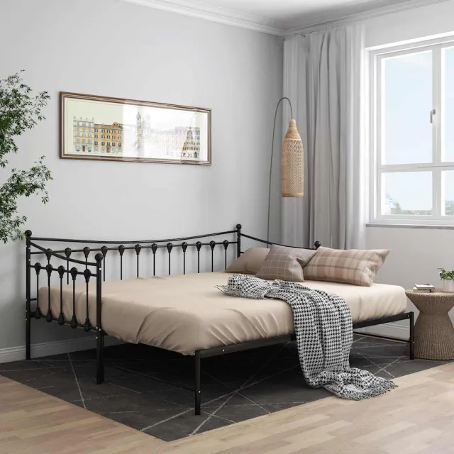 vidaXL Slaapbank uittrekbaar metaal zwart 90x200 cm