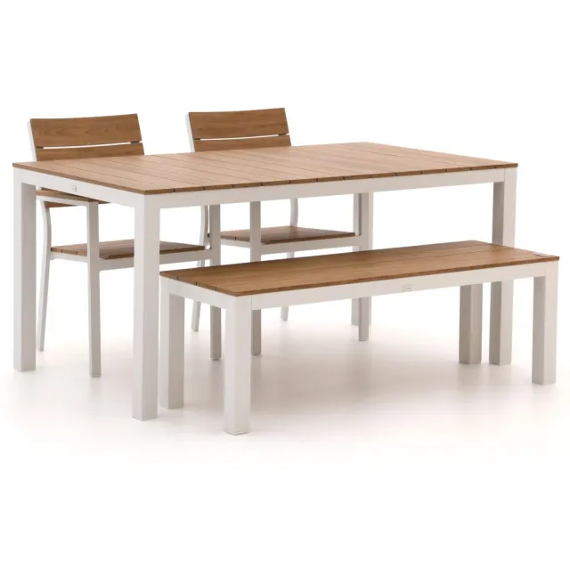 Bellagio tuinmeubelen Bellagio Fidenza 160cm dining tuinset met bank 4-delig stapelbaar wit, foto 2