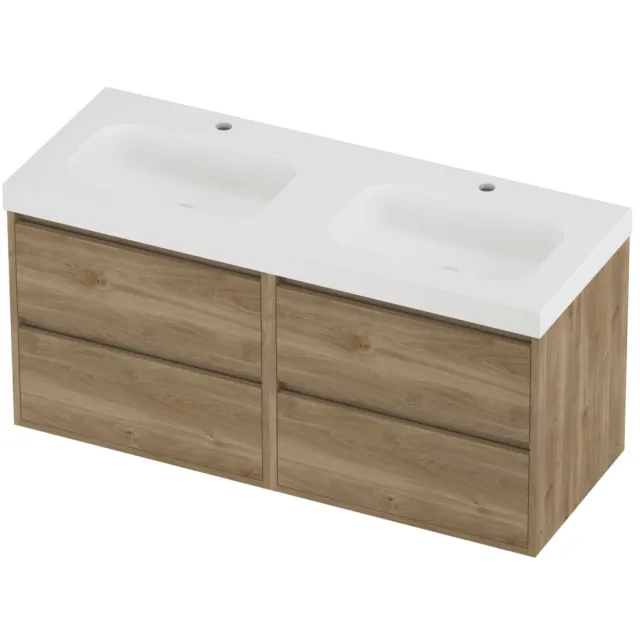 Proline Haga Badmeubelset Polystone Mezza 4 Laden 120x46x58 cm Mat White Cider Oak Eiken