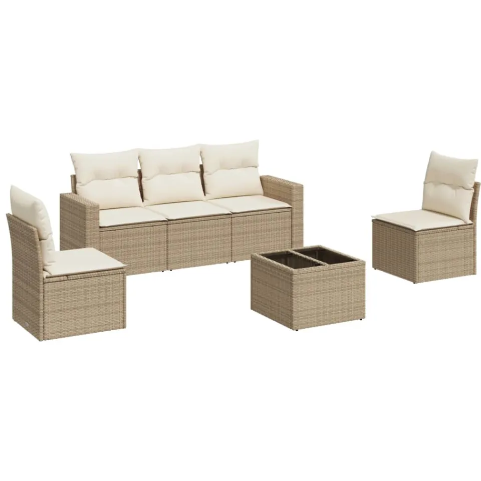 vidaXL 6-delige Loungeset met kussens poly rattan beige, foto 4