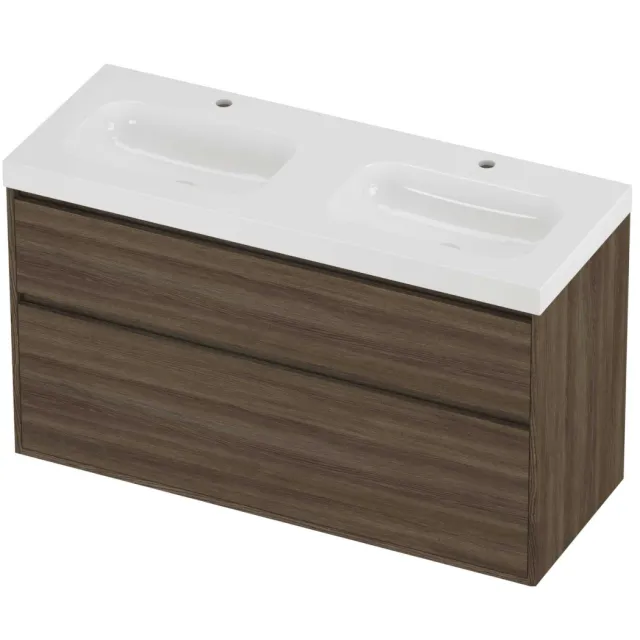 Proline Haga Badmeubelset Polystone Mezza 2 Gaten 120x46x73 cm Glans Wit Vital Oak Eiken