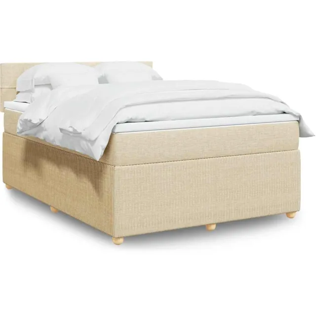 vidaXL Boxspring met matras stof crèmekleurig 140x200 cm