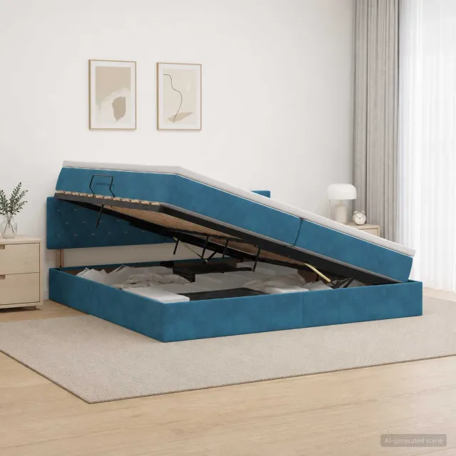 vidaXL Opslag bed met hoofdeinde Donkerblauw 200 x 200 cm Fluweel