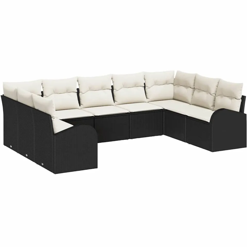 vidaXL Bankstel 9 st 9-zits Zwart poly rattan, foto 4