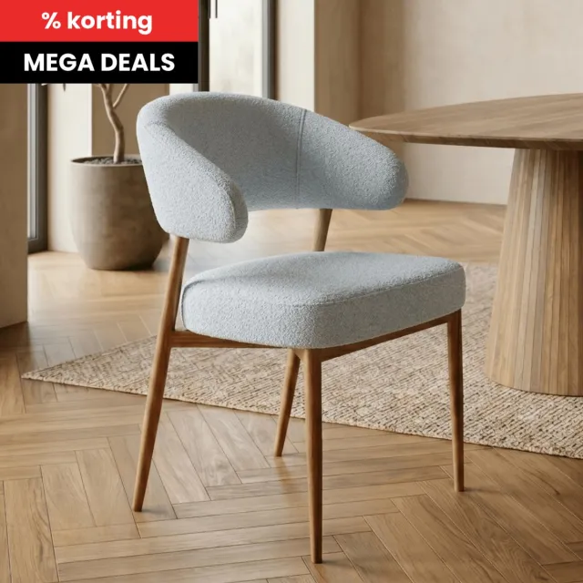 Mahom Eetkamerstoel Japandi Nobu Beige met eik onderstel Mahom Bruin