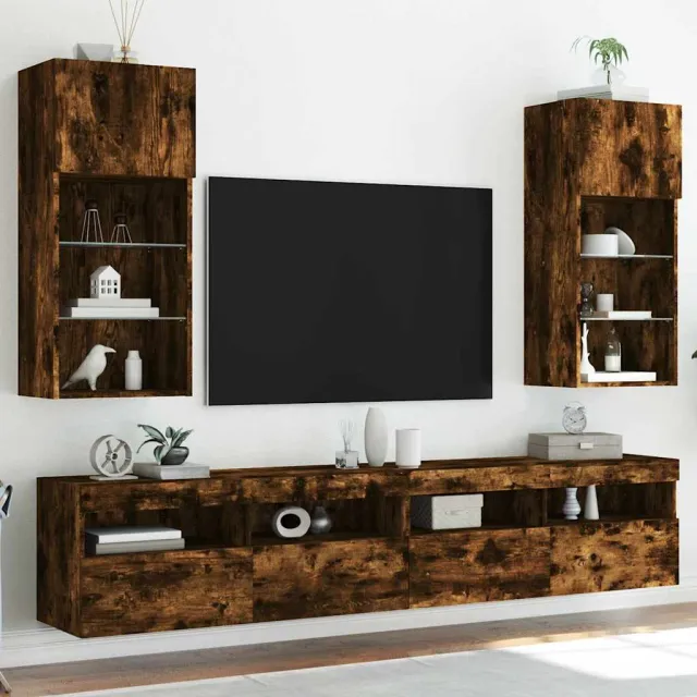 vidaXL Tv-meubels met LED-verlichting 2 st 40,5x30x90 cm gerookt eiken Bruin