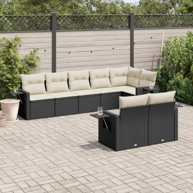 vidaXL 8-delige Loungeset met kussens poly rattan zwart, foto 2