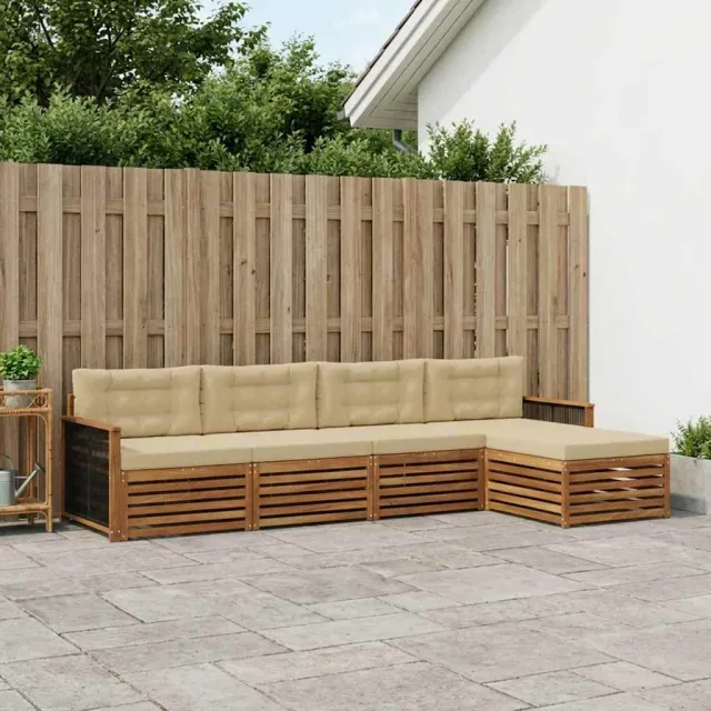 vidaXL Buiten bankenset 5 st 4-zits Natuurlijk en Beige