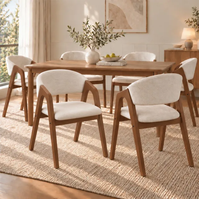 MIVRAY Eetkamerstoel Set Van 4 - Linnen - Walnoot En Beige Walnut
