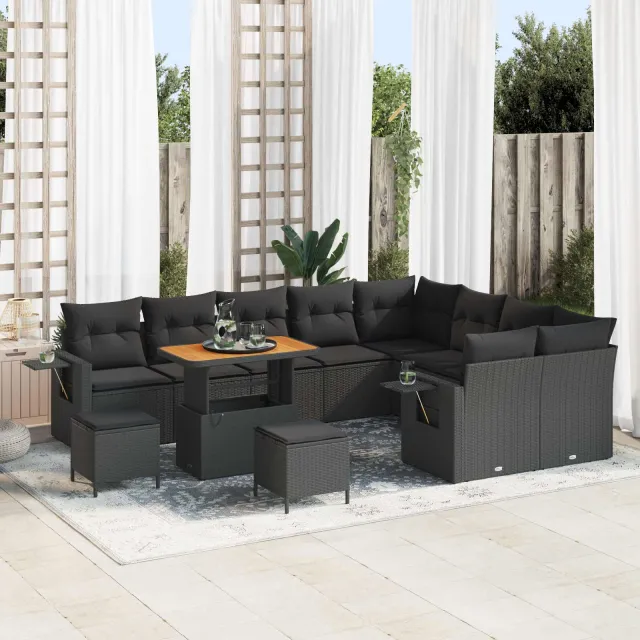 vidaXL Tuinbankenset 12 st Zwart poly rattan, foto 2
