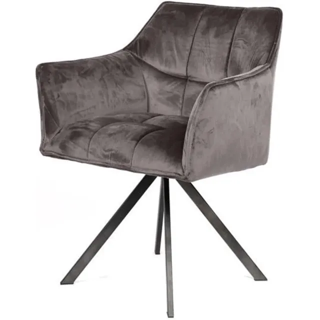 Industrieel In Huis Eetkamerstoel Antraciet Velours (Draaibaar) - Industriele Dinerstoel met Comfortabele Zitting - Luxe Grijze Velours Stoel met Zachte Zit- en Rugkussen - Industrieel Eettafel Stoel (62x61x82) Draaibare Dinerstoel met Kruispoot