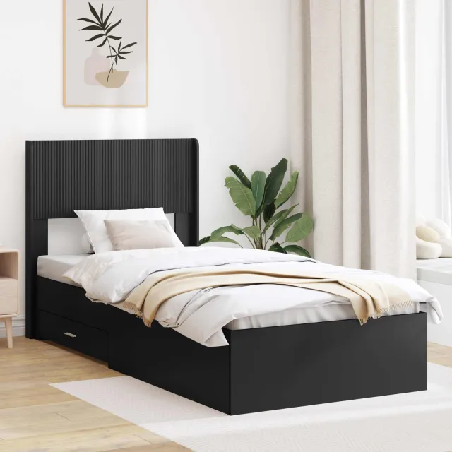 vidaXL Bedframe met opbergruimte en hoofdbord Zwart 75 x 190 cm