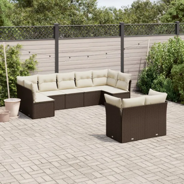 vidaXL 9-delige Loungeset met kussens poly rattan bruin, foto 2