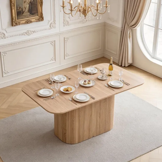 OKWISH Eettafel - Modern Tafelblad met Houtlook - Voor Eetkamer en Woonkamer - MDF in Houtkleur - 160 x 90 x 75,5 cm Licht houtkleurig