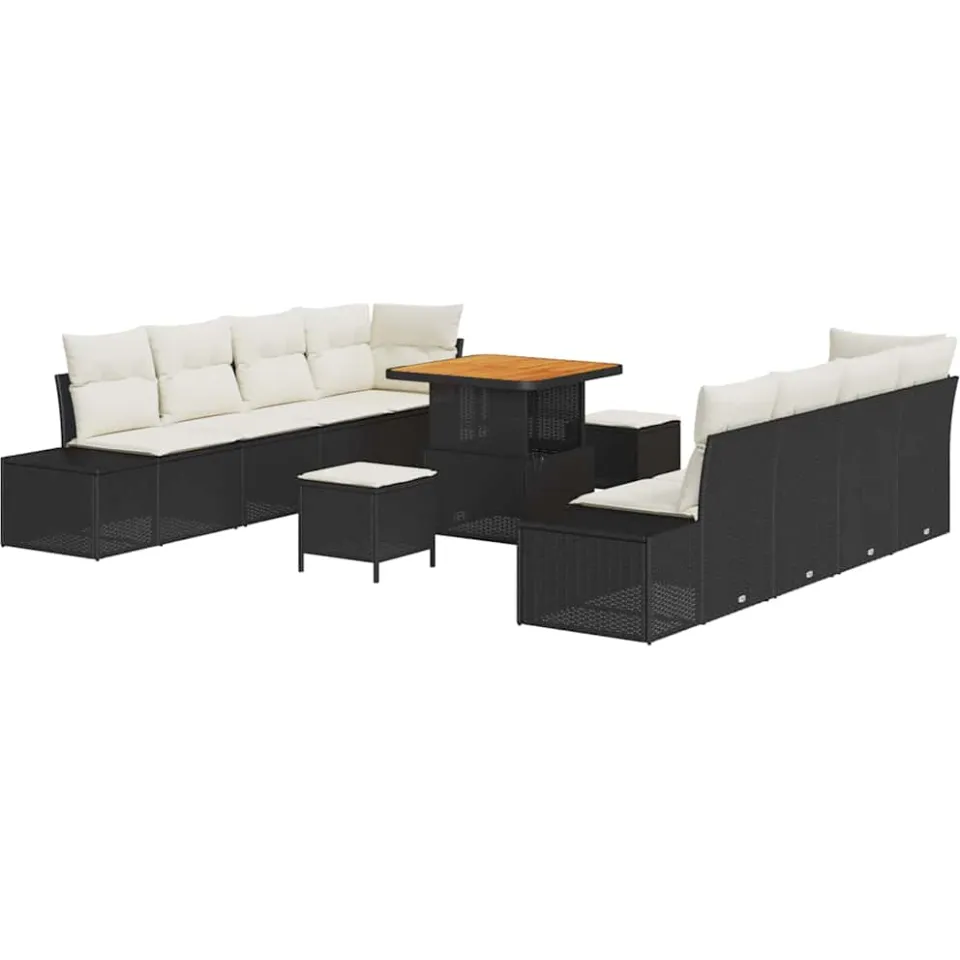 vidaXL Tuinbankenset 11 st Zwart poly rattan, foto 4