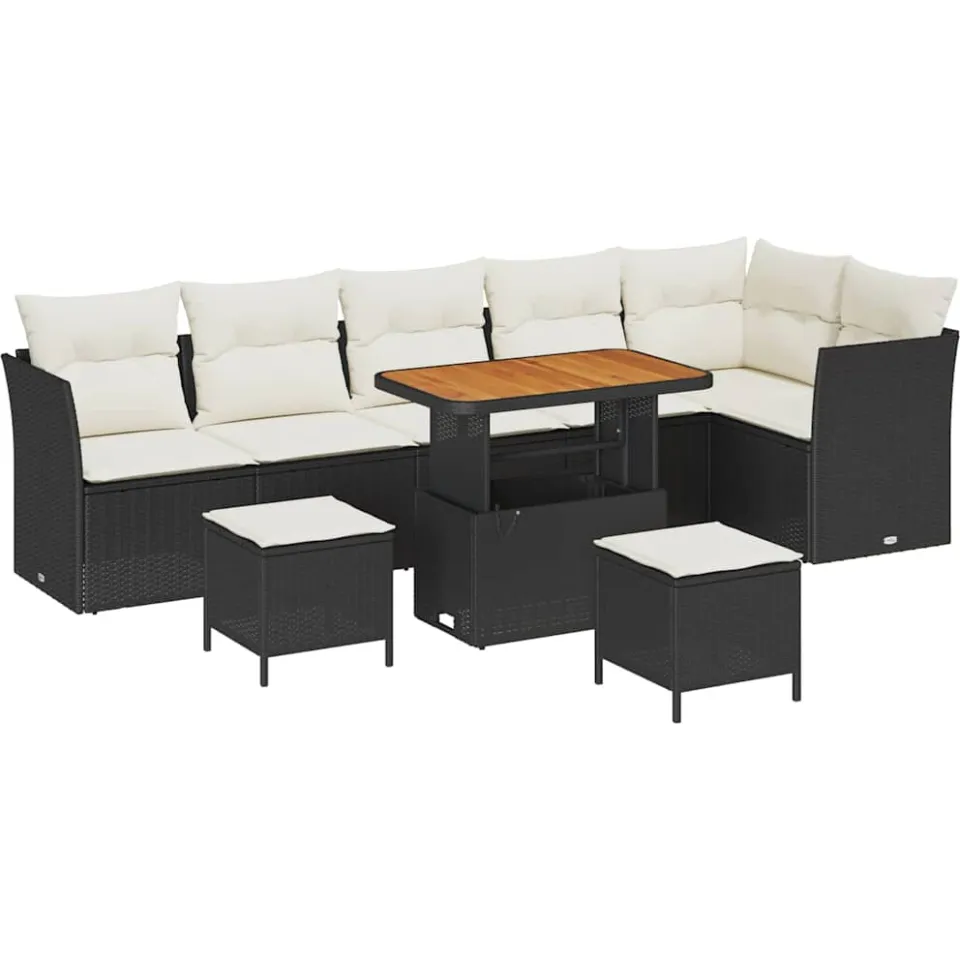 vidaXL Tuinbankenset 9 st Zwart poly rattan