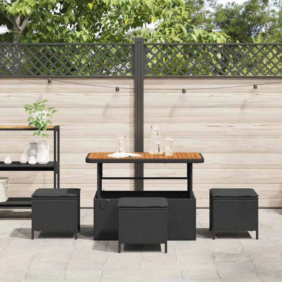 vidaXL Tuin eettafelset 4 st Zwart poly rattan, foto 4